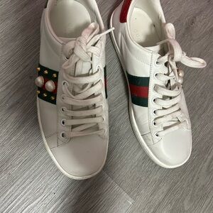 Gucci Women's White Sneakers with Red and Green Accents